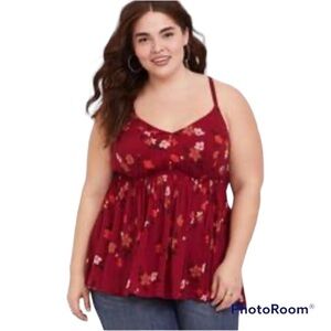 TORRID Brick Red BABYDOLL CHALLIS figure flattering SWEETHEART TANK top blouse